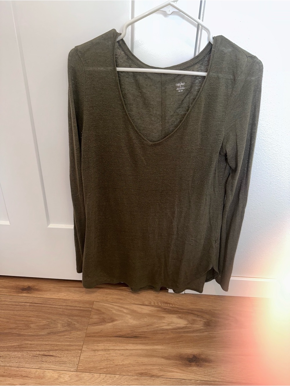Mossimo Supply Co. Olive Scoop V-Neck Long Sleeve Top